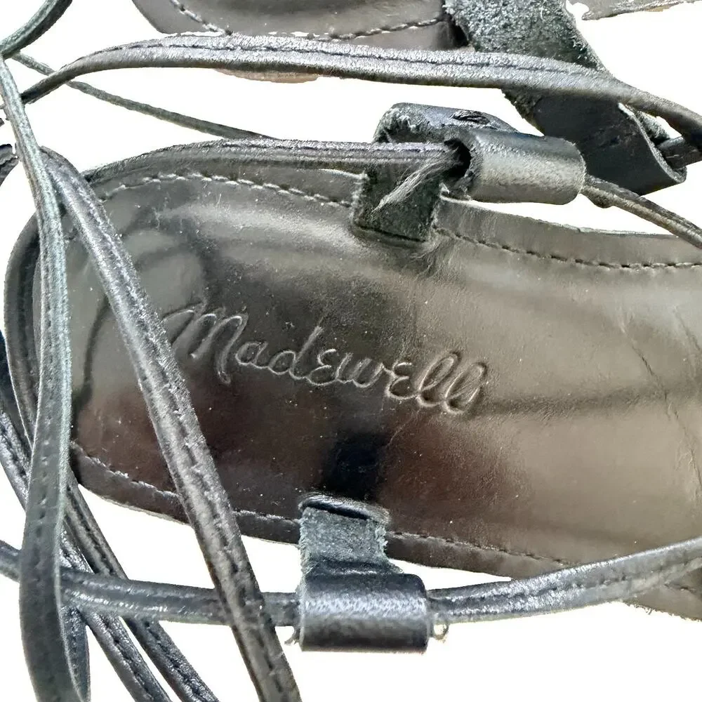 Madewell Black Wrap Around Women’s Leather Sandals 7 Boho Preppy - Picture 4 of 7